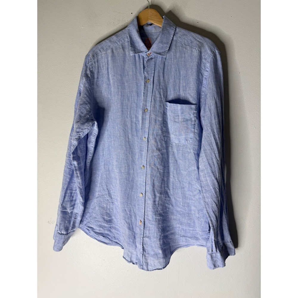 J McLaughlin men's light blue collar button down long sleeve linen medium